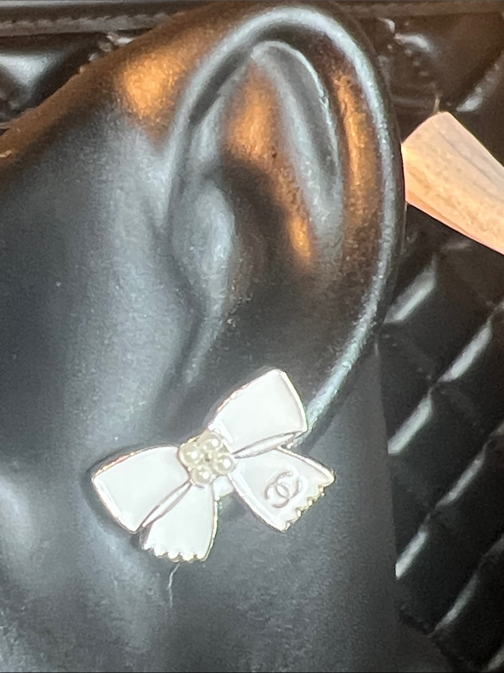 White Bow Stud Earrings with Gold Accents - Luxury Inspired